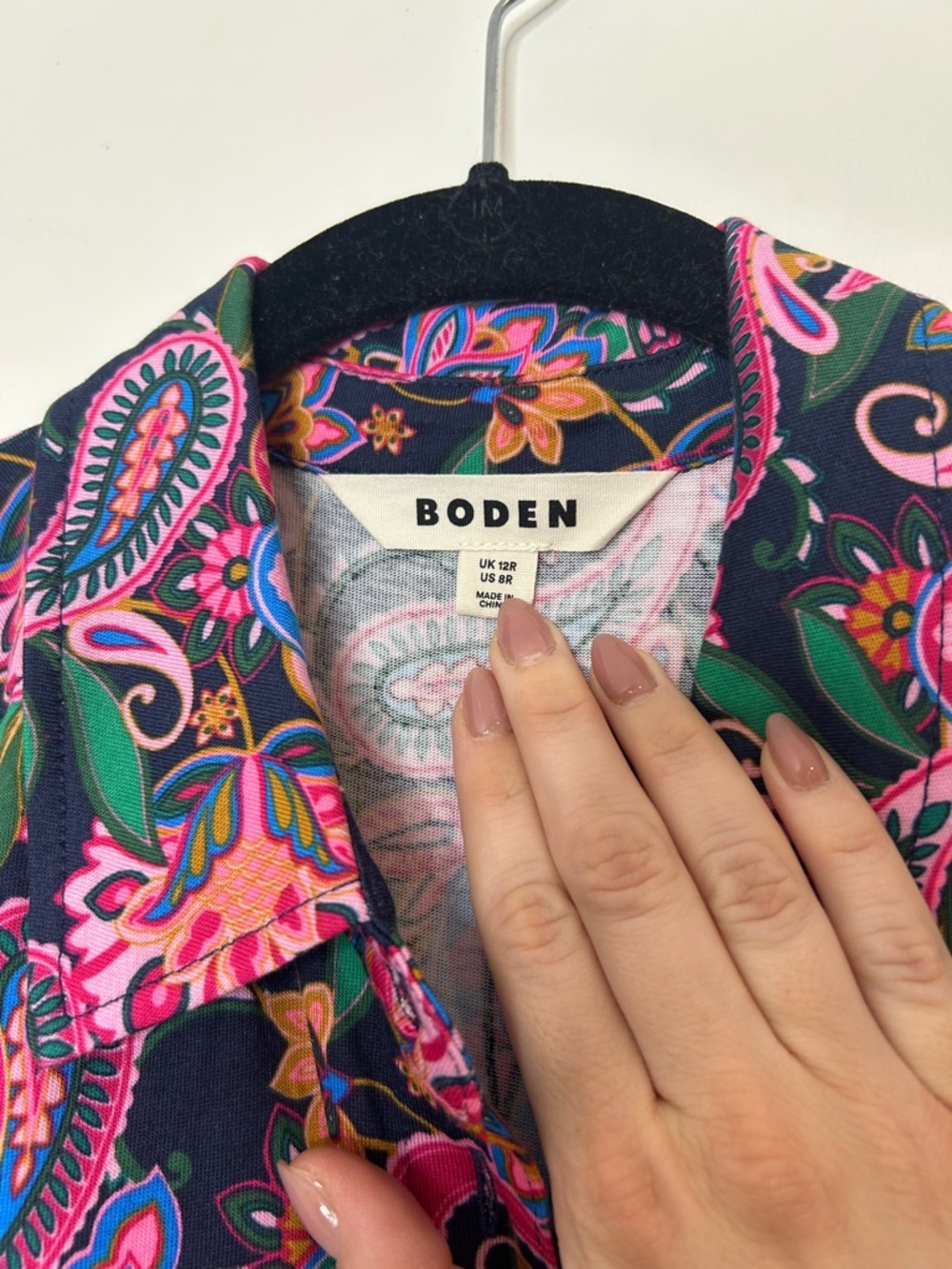BODEN Marcia Midi Shirt Dress Size 8 Pink Black Paisley Tie Waist - Picture 10 of 15